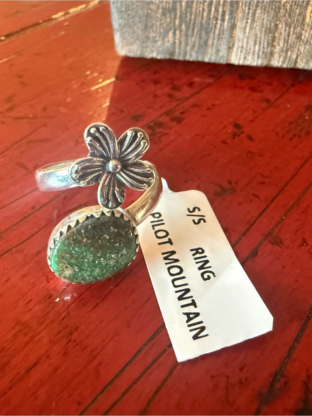 Sterling silver and Pilot Mountain turquoise ring. Handcrafted. Adjustable